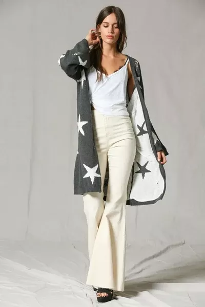 Long Sleeve Tunic Cardigan with Stars