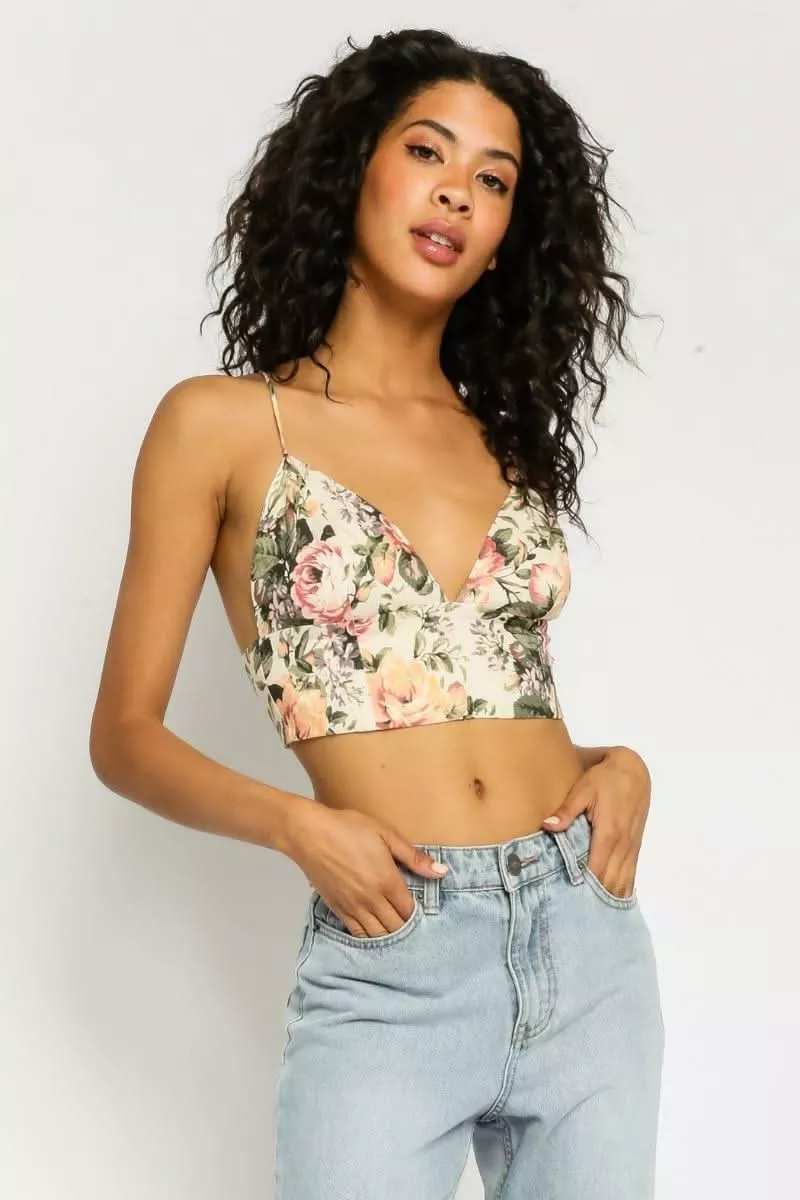 Lori Vintage Rose Print Cropped Tank Top | Boho Pink