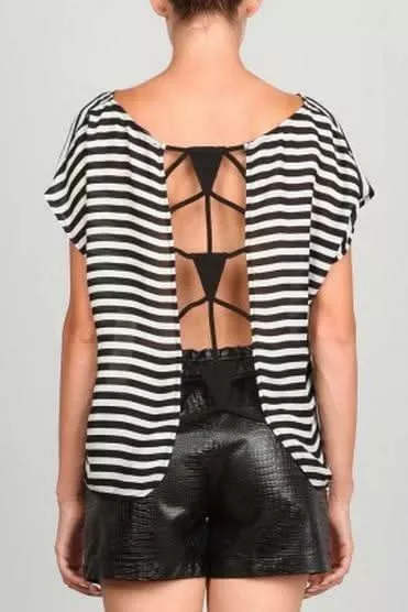 Love Me Back Black and White Striped Top | Boho Pink