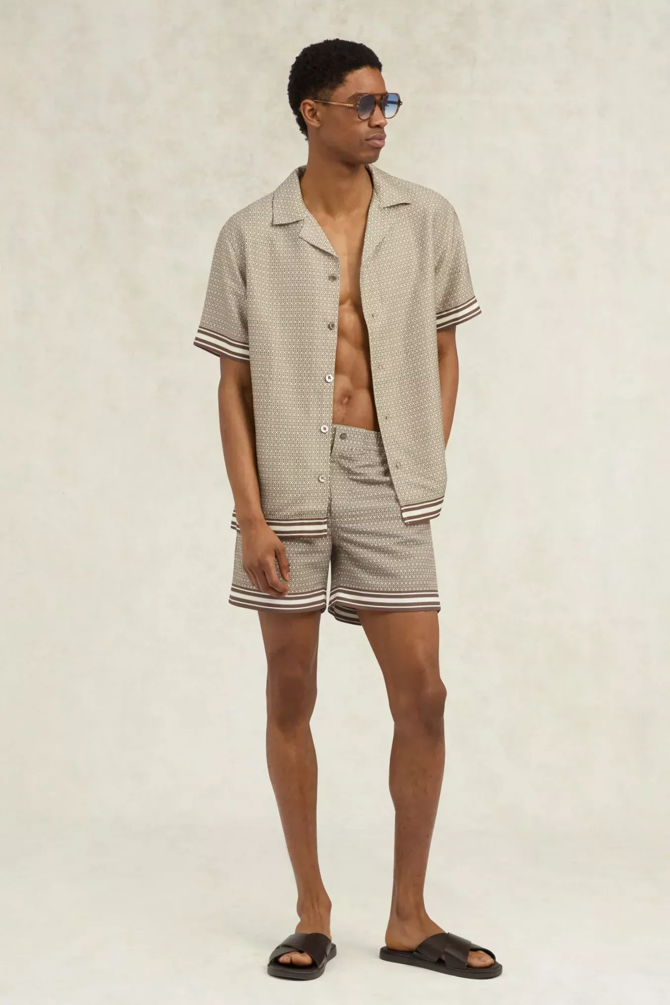 Lucena Print Tailored Swim Short in Light Brown
