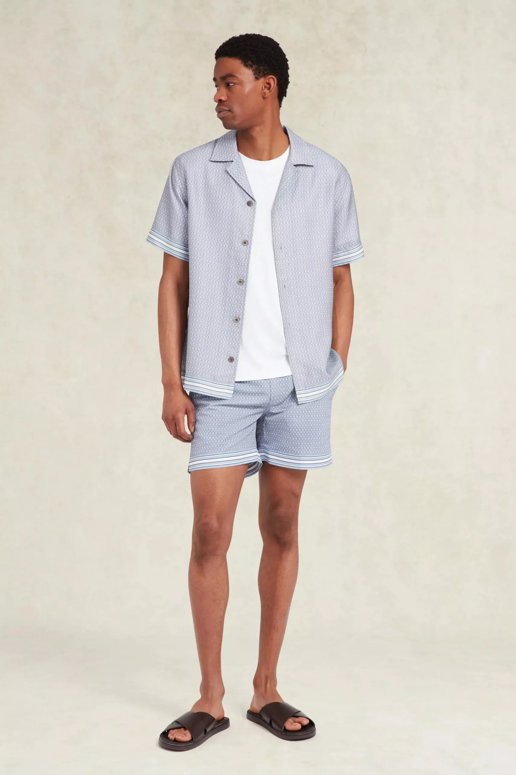 Lucena Print Tailored Swim Short in Powder Blue