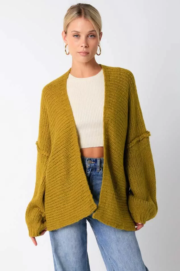 Lucie Open Front Olive Cardigan | Boho Pink