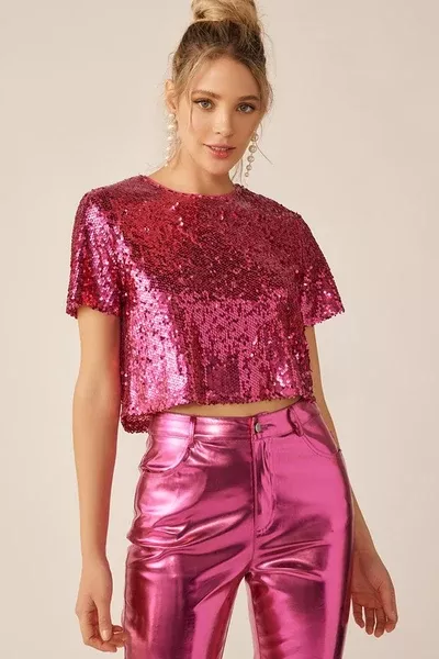 Magenta Pink Crop Sequin top