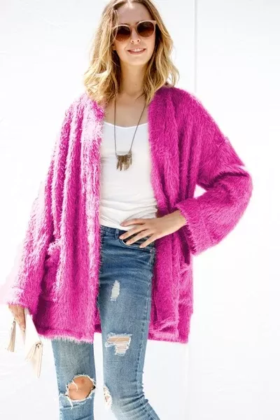 Magenta Shaggy Cardigan