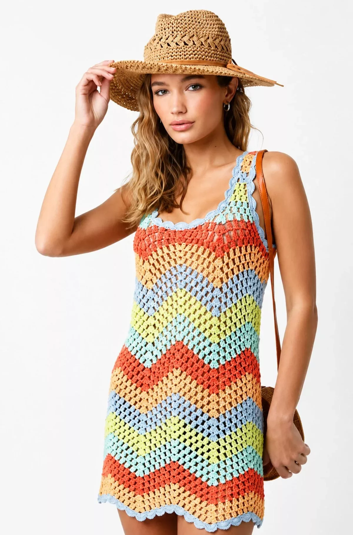 Mahalo Multi Color Crochet Cover-Up Dress | Boho Pink