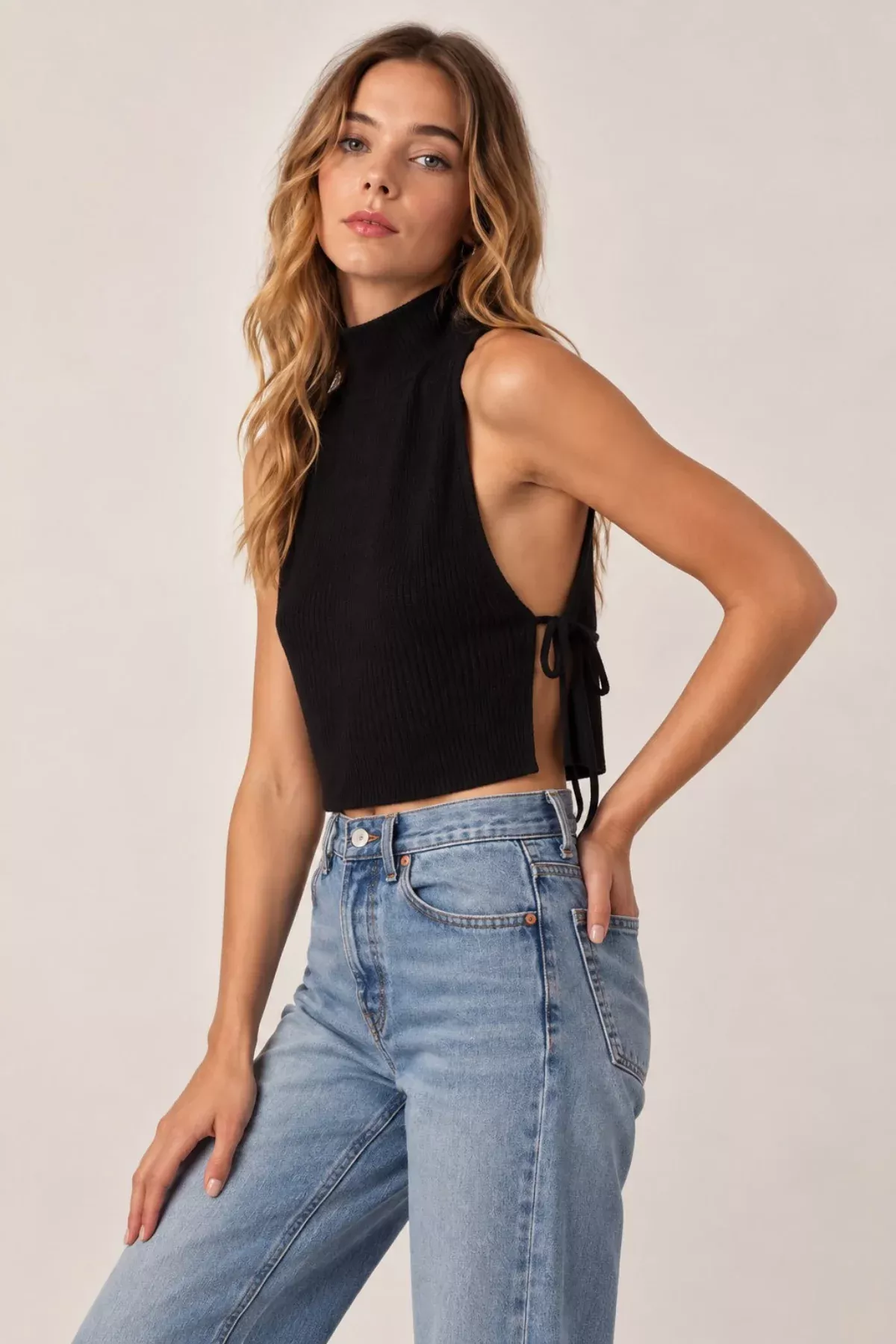 Marcella Black Mock Neck Crop Top | Boho Pink