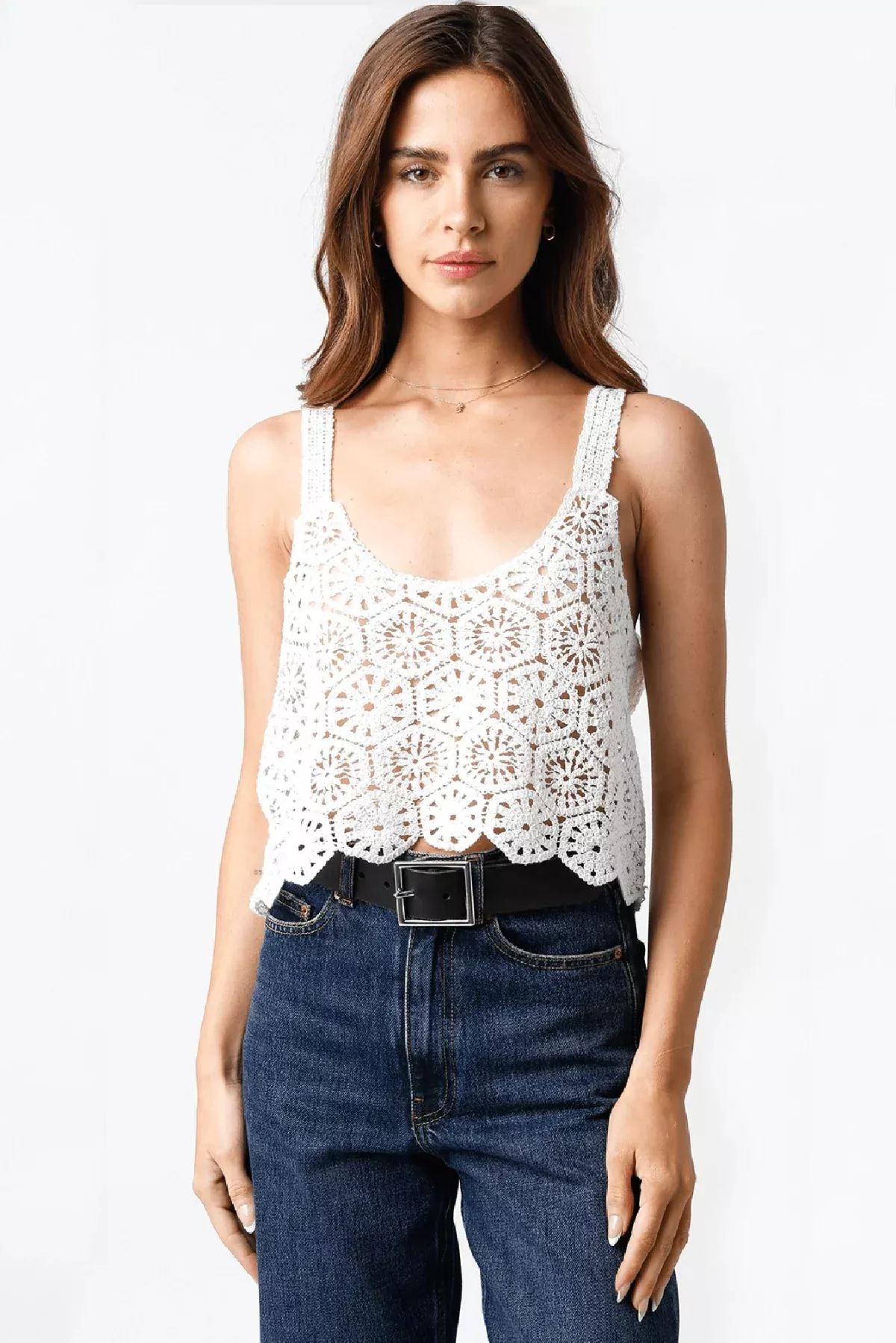 Maria White Sheer Crochet Top | Boho Pink
