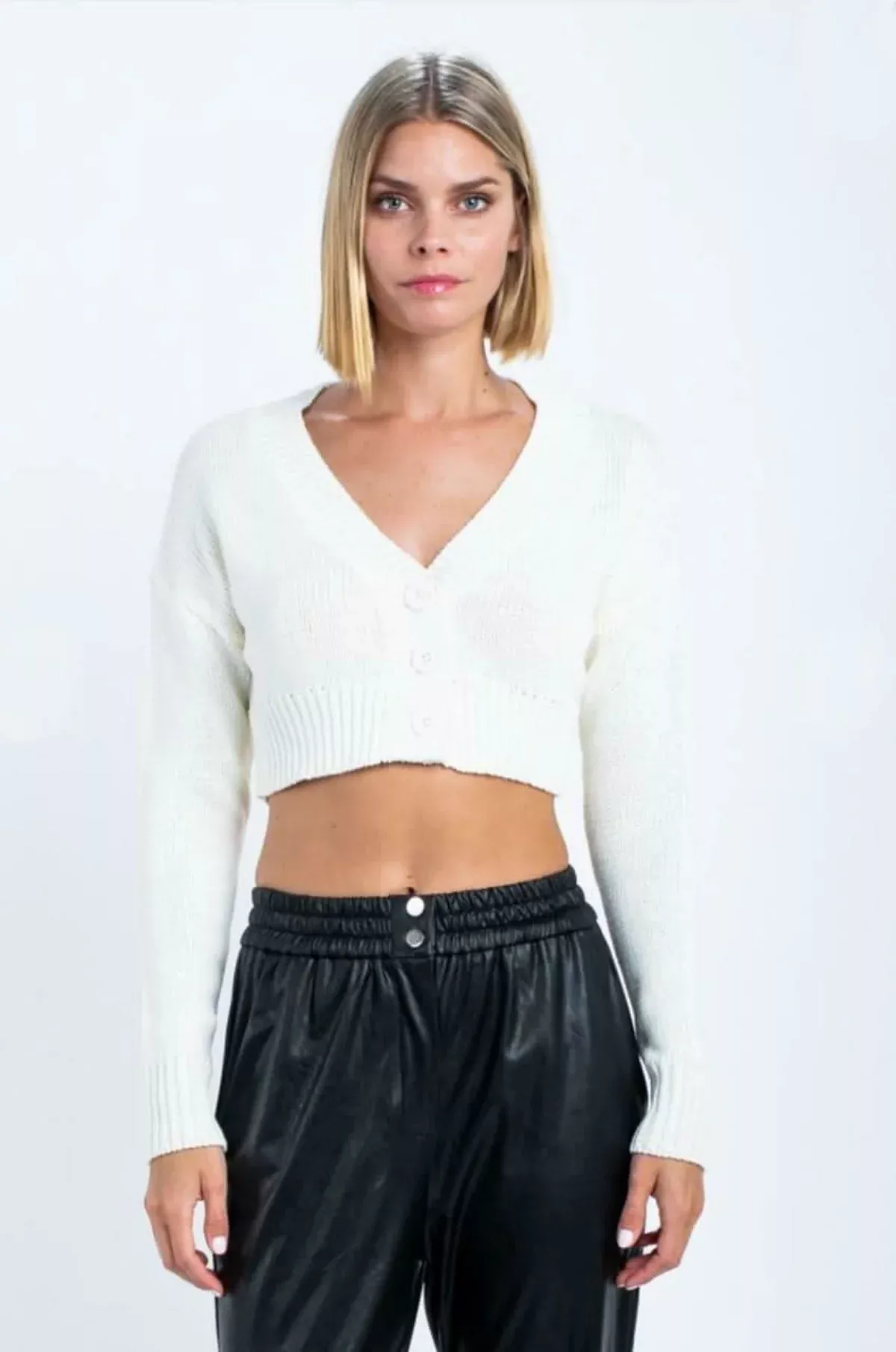 Melanie White Button-Up Cropped Cardigan | Boho Pink