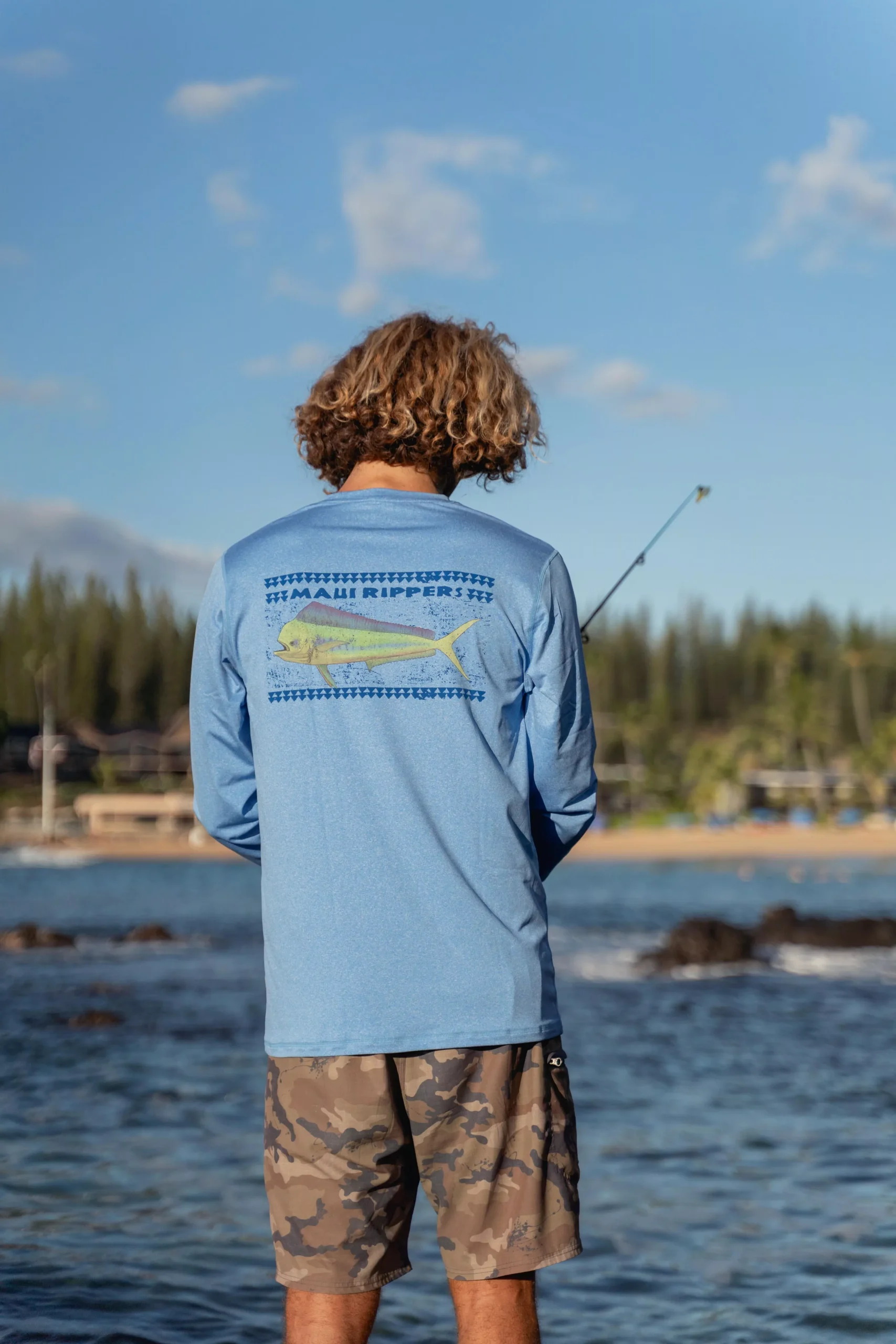 Men's UPF 50 Sun Defense Long Sleeve Shirt - Heather Blue Mahi