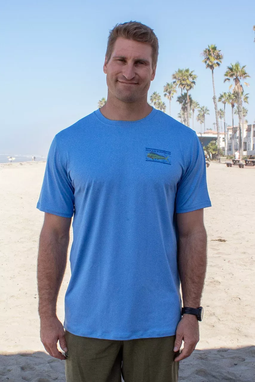 Men's UPF 50 Sun Defense Short Sleeve Shirt - Heather Blue Mahi