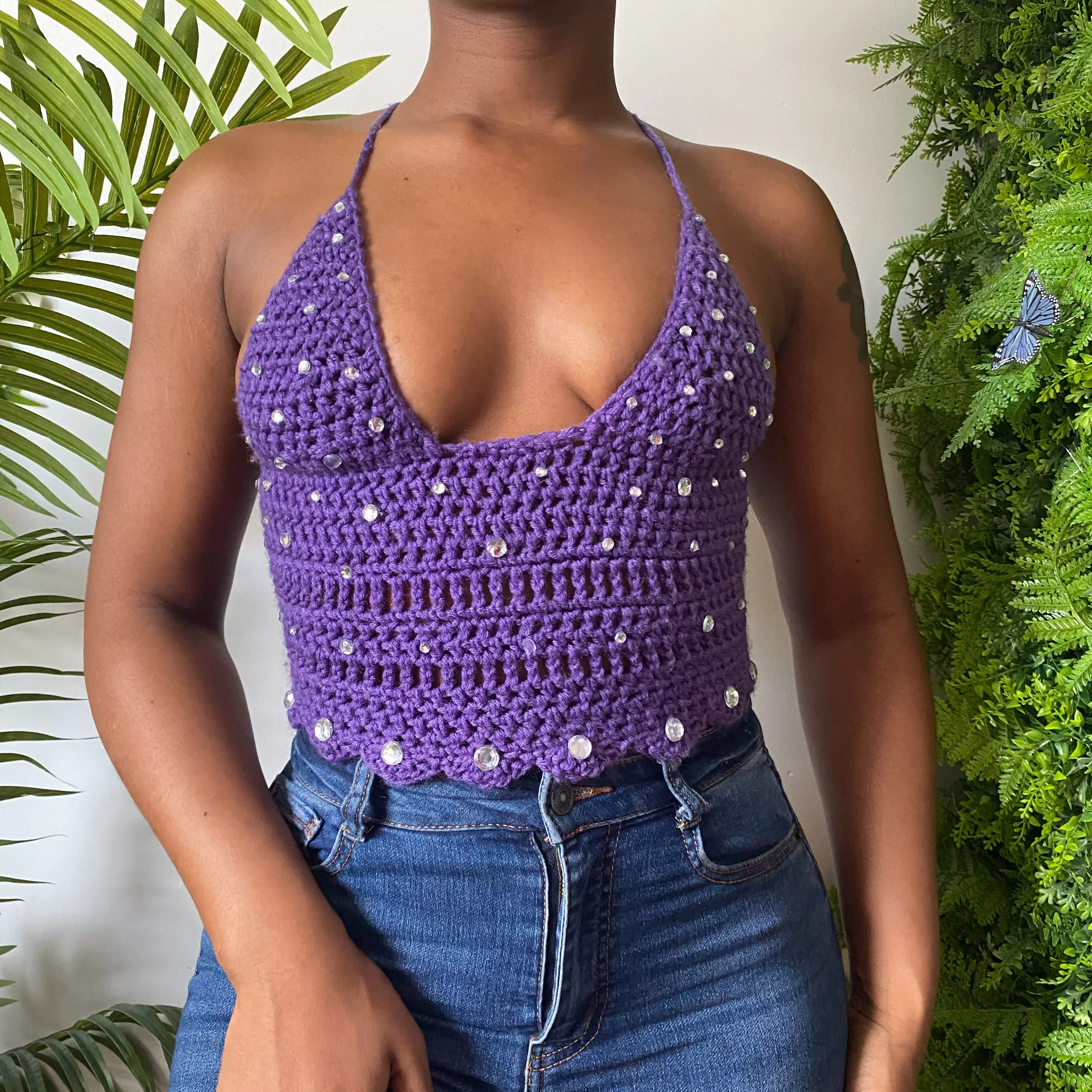 Merope Crochet Top w. Rhinestones