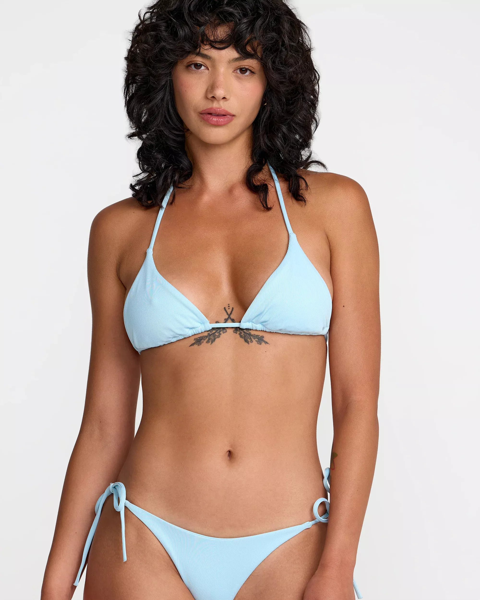 Micro Rib Halter Triangle Bikini Top
