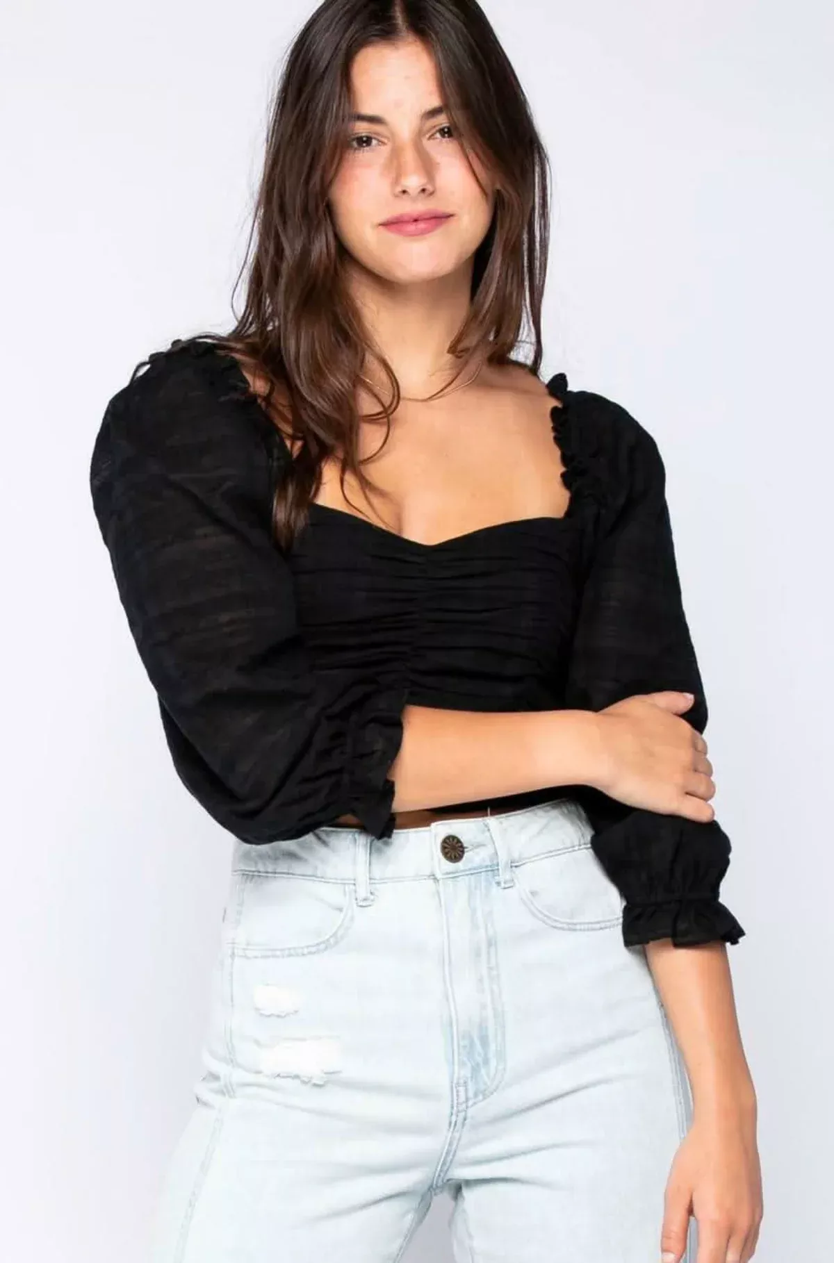 Mikayla Black Ruched Crop Top | Boho Pink