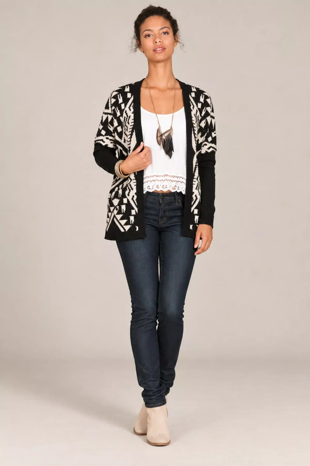 Molly Black Aztec Print Cardigan | Boho Pink