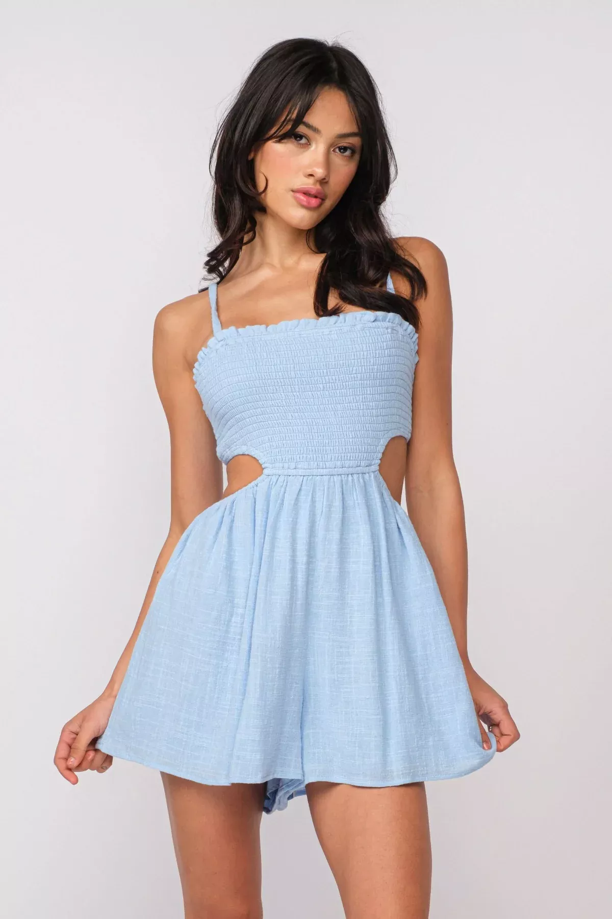 Molly Blue Smocked Cutout Romper | Boho Pink