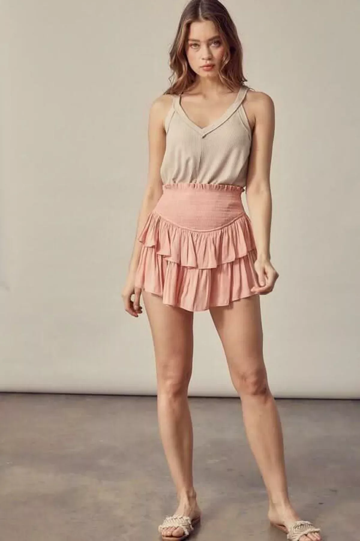 Monaco Coral Cloud Ruffled Skort | Boho Pink