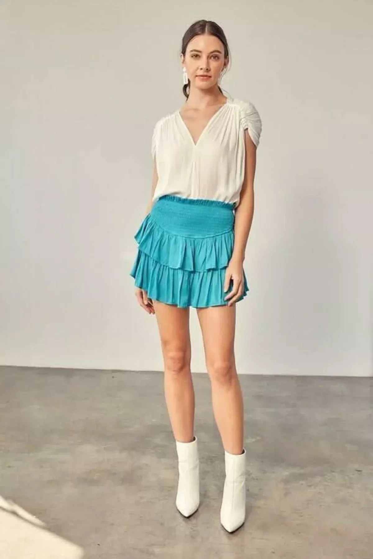 Monaco Jade Blue Ruffle Skirt | Boho Pink