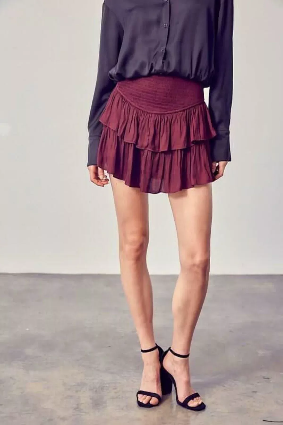 Monaco Ox Blood Red Ruffled Skort | Boho Pink