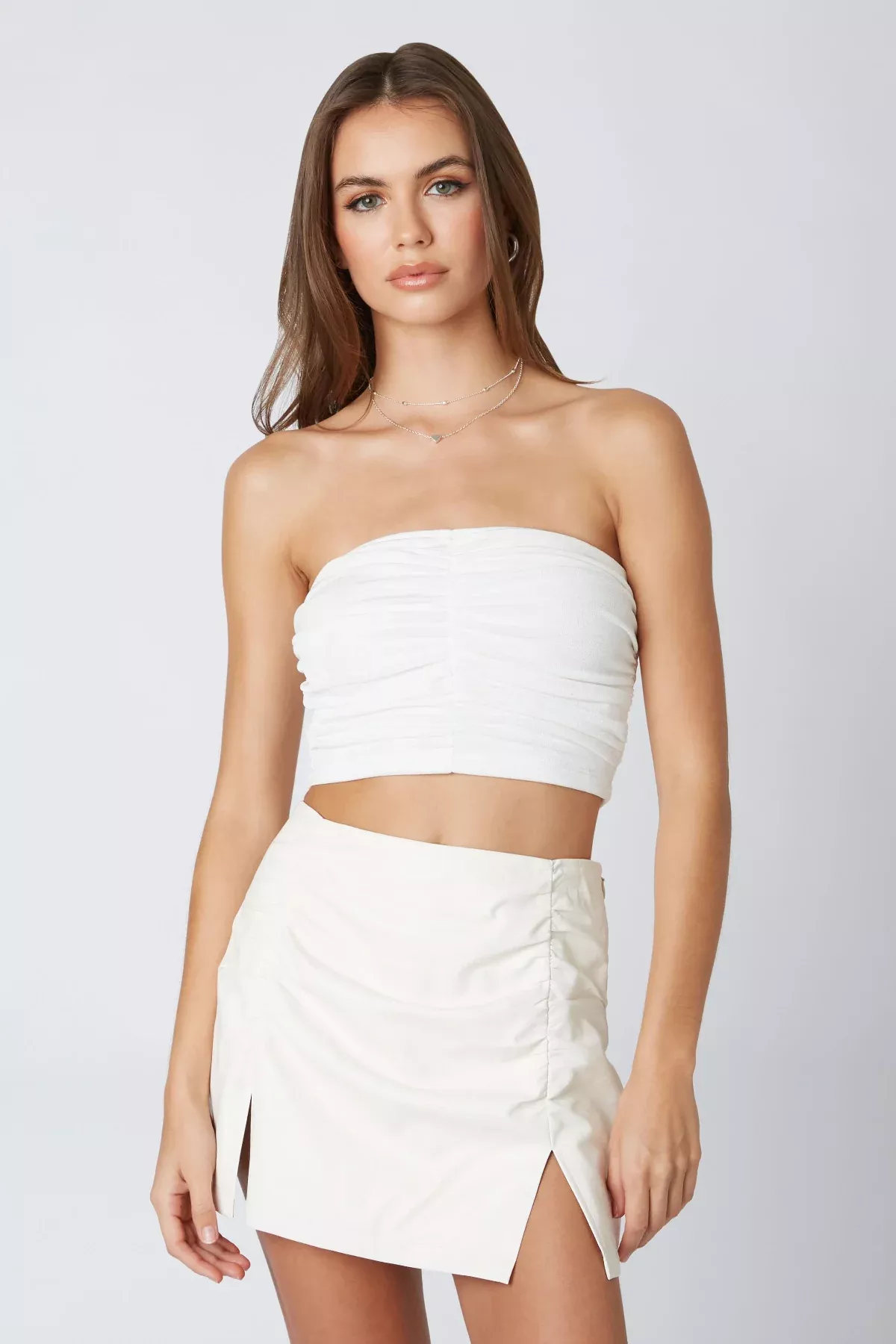Monet White Ruched Tube Top | Boho Pink