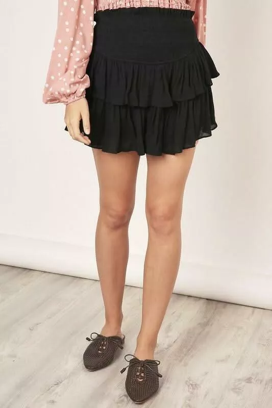 Moonlight Black Ruffled Mini Skirt | Boho Pink