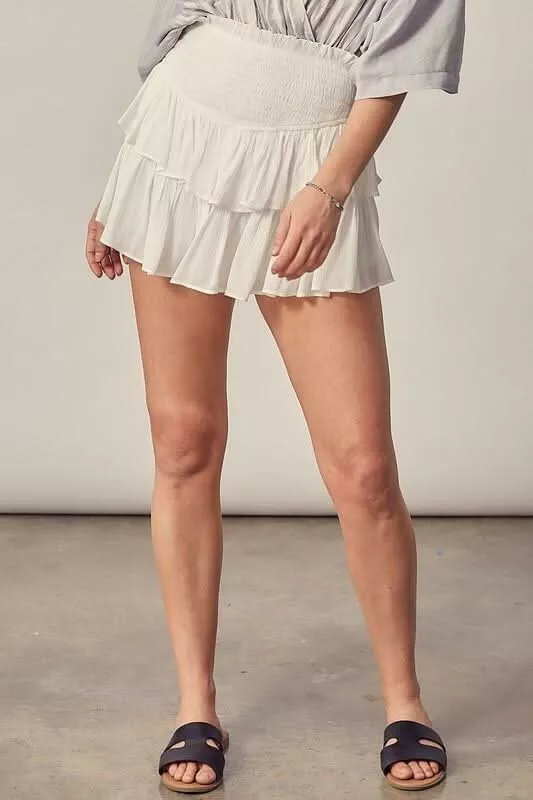 Moonlight White Ruffled Mini Skirt | Boho Pink