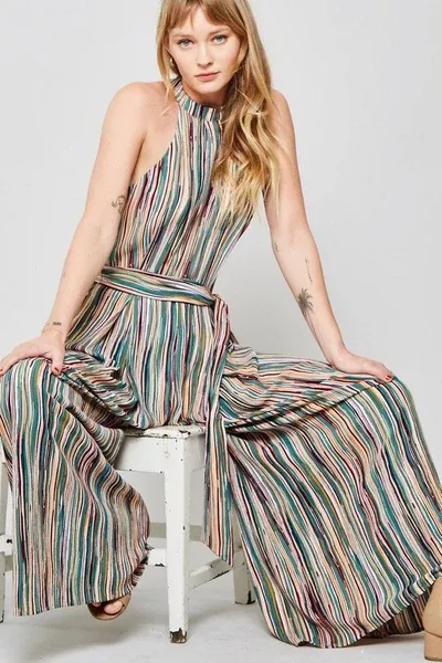 Multi-Striped Halter Jumpsuit