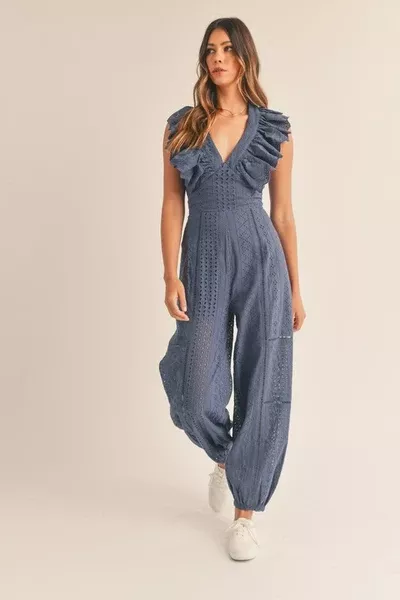 Navy Blue Ruffle Jumpsuit