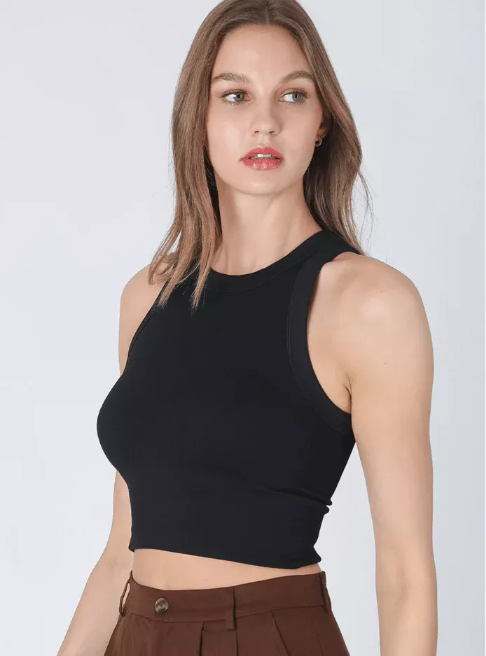 NIKIBIKI Black Ribbed High Neck Tank Top | Boho Pink