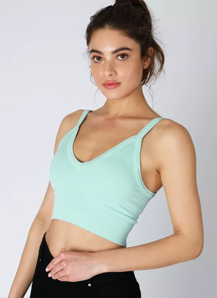 Nikibiki Island Aqua Ribbed V-Neck Crop Top | Boho Pink