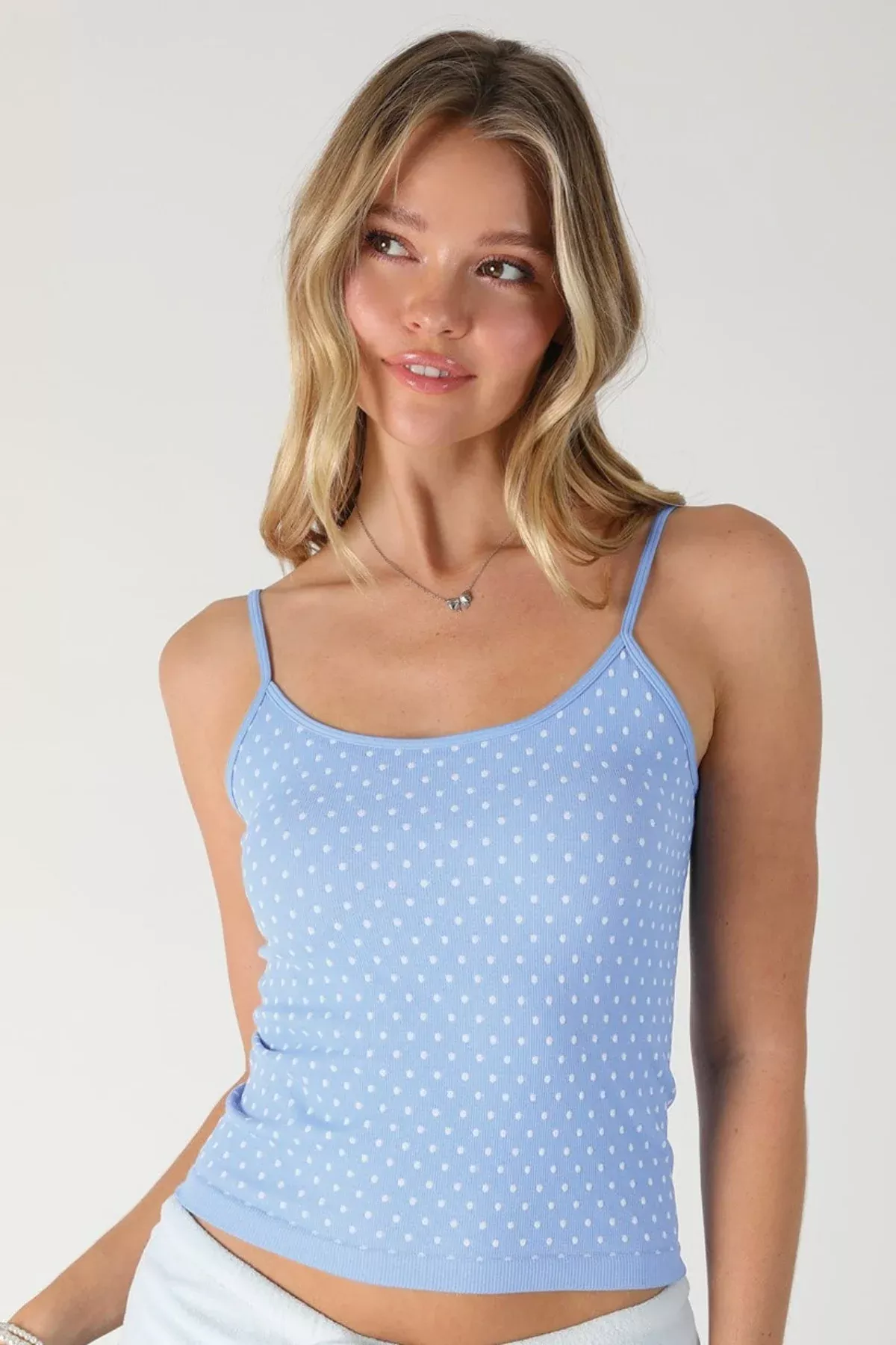 NIKIBIKI Light Blue Polka Dot Tank Top | Boho Pink