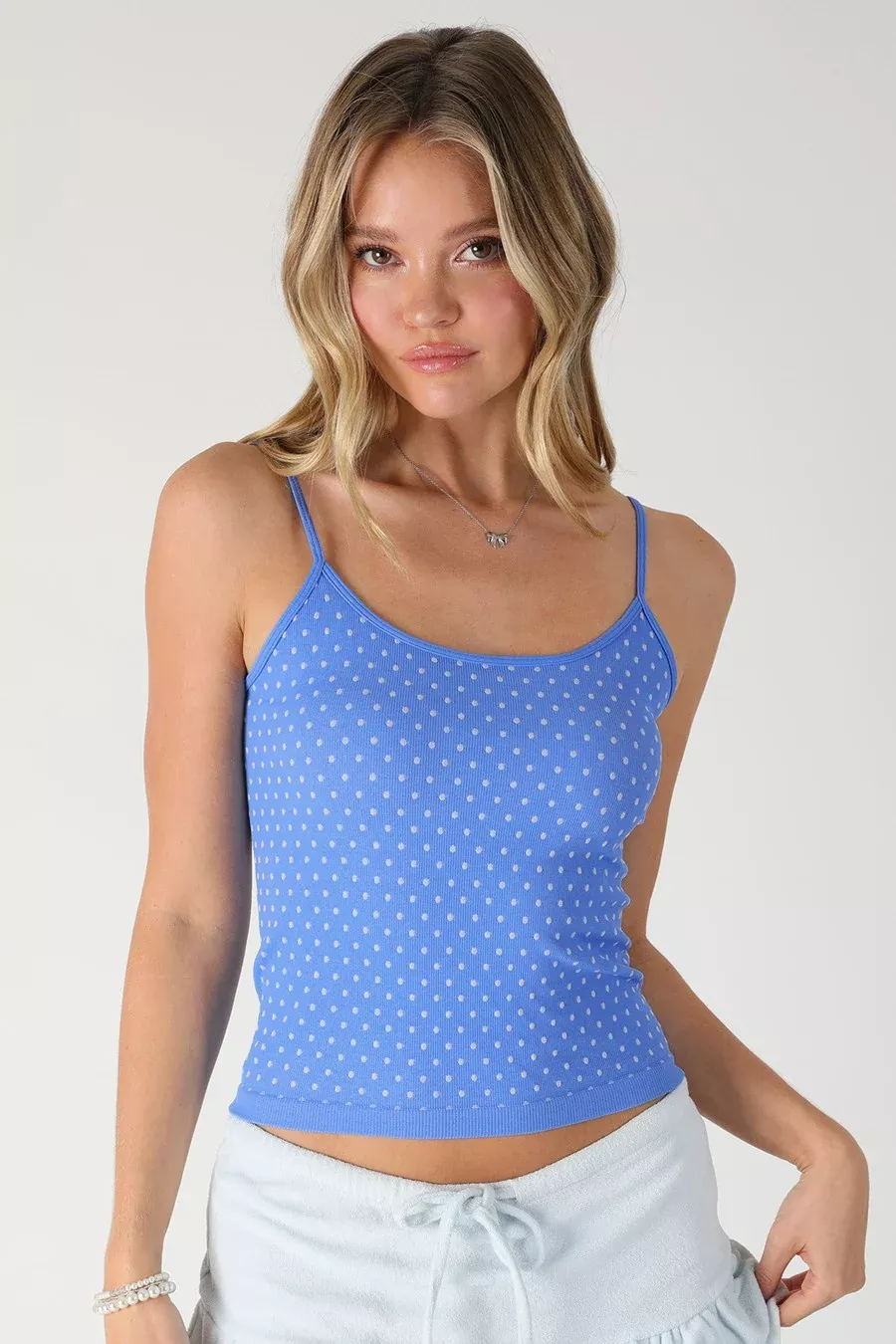 NIKIBIKI Marina Blue Polka Dot Tank Top | Boho Pink
