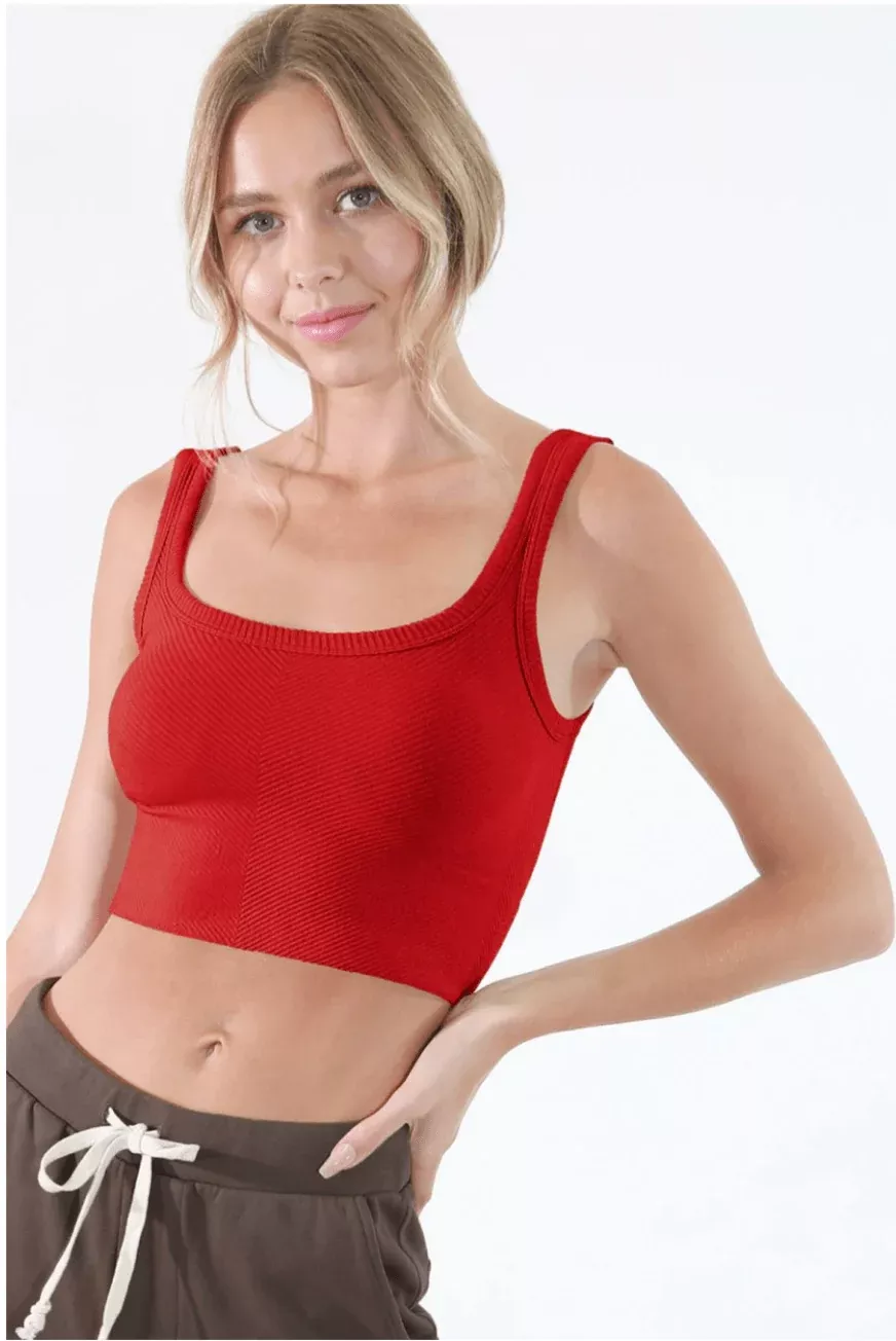 NIKIBIKI Red Cropped Chevron Tank | Boho Pink