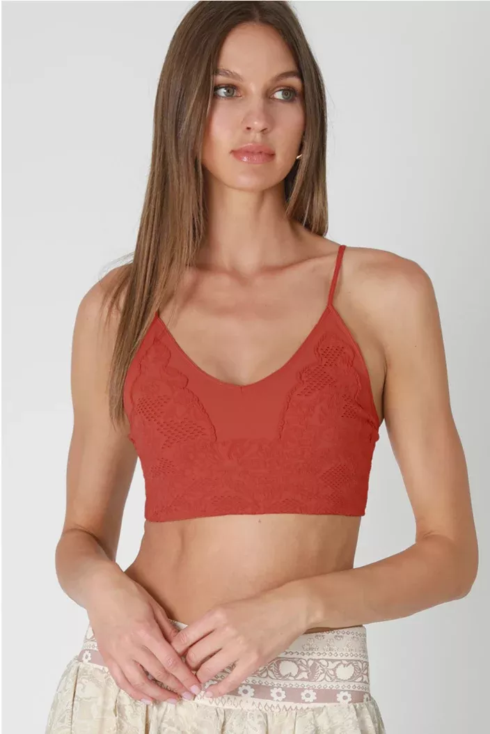 NIKIBIKI Rust Lace Embroidered Bralette | Boho Pink