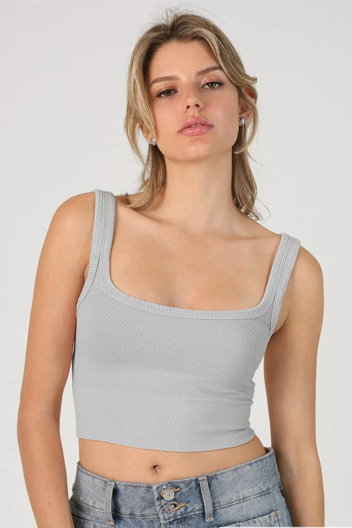 NIKIBIKI Vintage Cool Grey Cropped Chevron Tank | Boho Pink