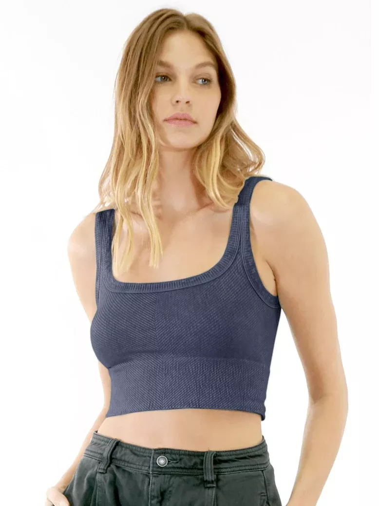 NIKIBIKI Vintage Denim Cropped Chevron Tank | Boho Pink