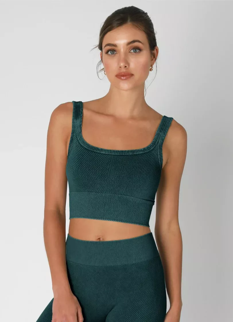 NIKIBIKI Vintage Emerald Teal Cropped Chevron Tank | Boho Pink