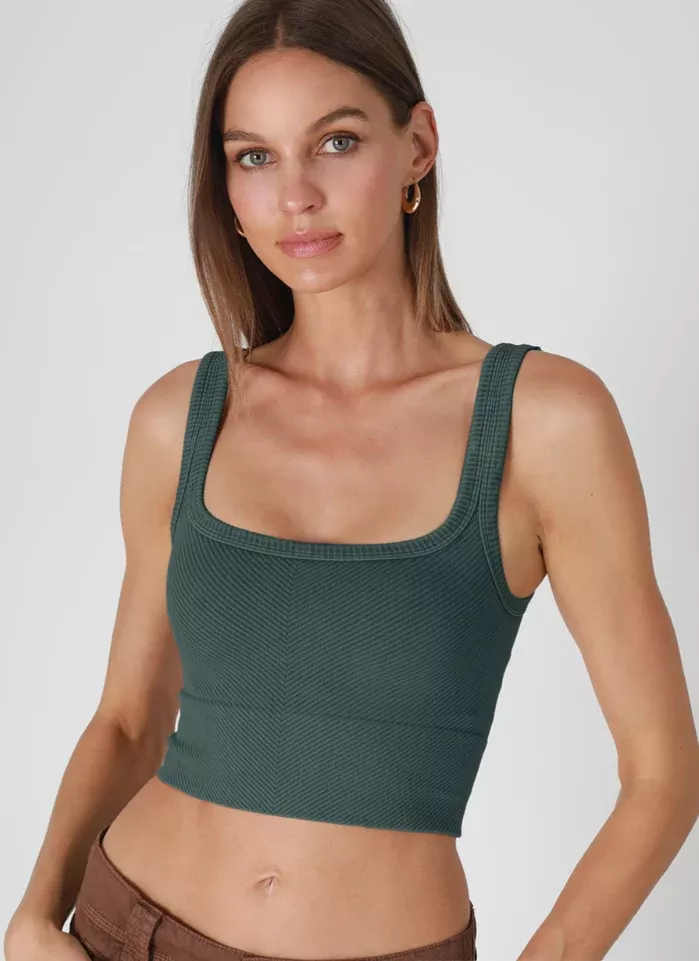NIKIBIKI Vintage Forest Green Cropped Chevron Tank | Boho Pink