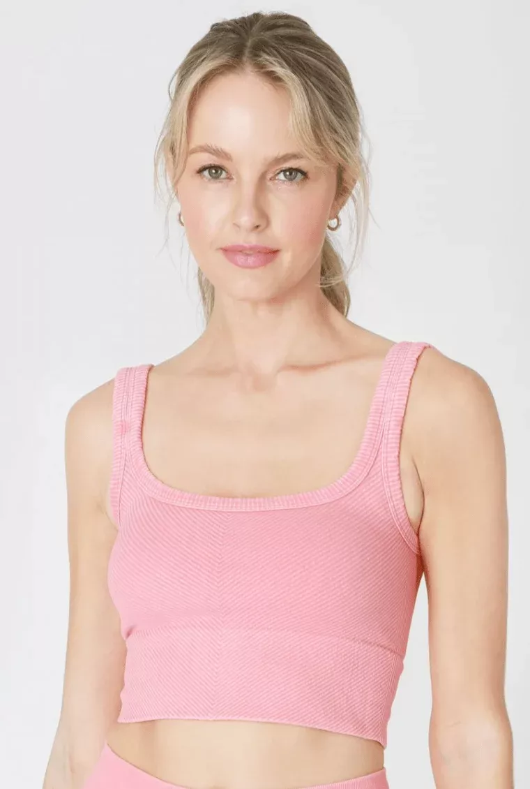 NIKIBIKI Vintage Soft Pink Cropped Chevron Tank | Boho Pink