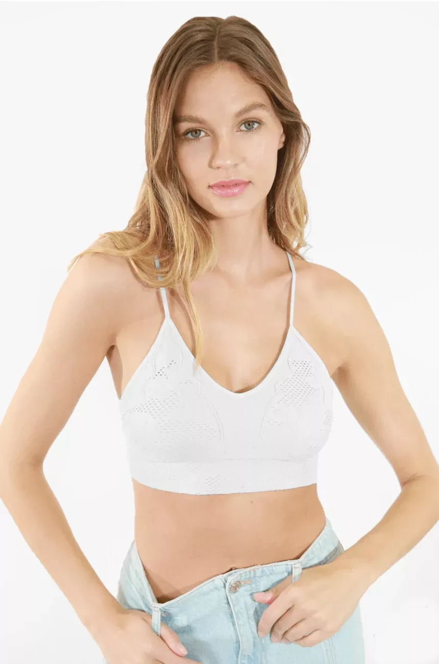 NIKIBIKI White Lace Embroidered Bralette | Boho Pink