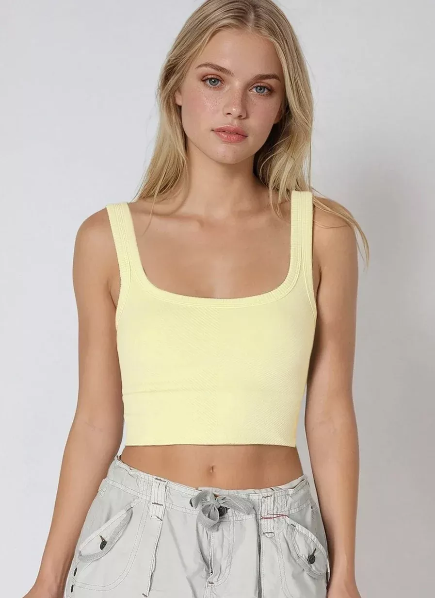 NIKIBIKI Yellow Cropped Chevron Tank | Boho Pink