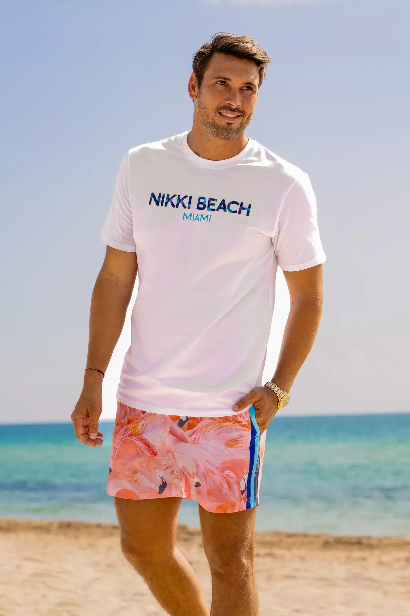 Nikki Beach White and Blue Tee