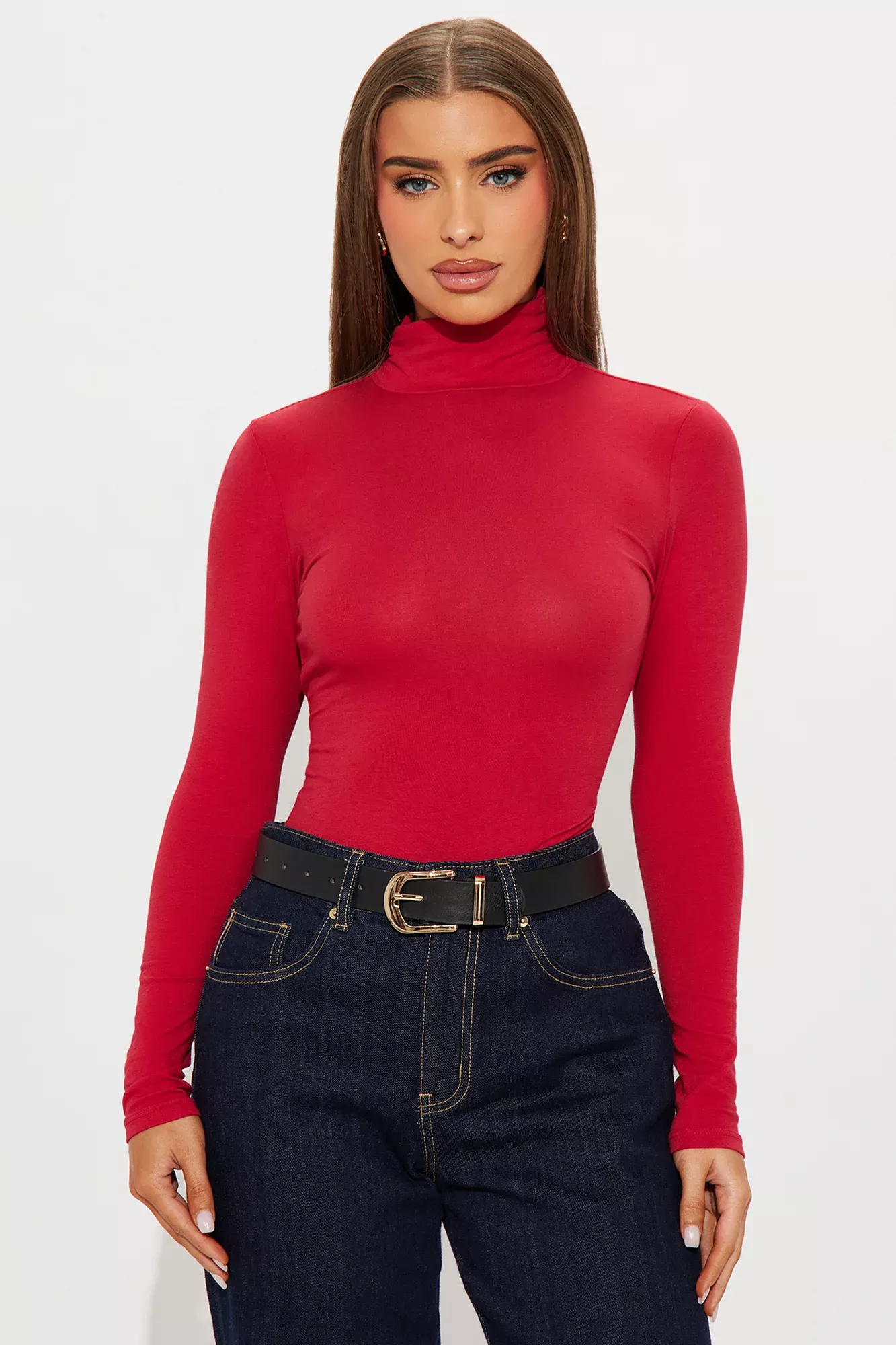 No More Rules Mock Neck Top - Deep Red