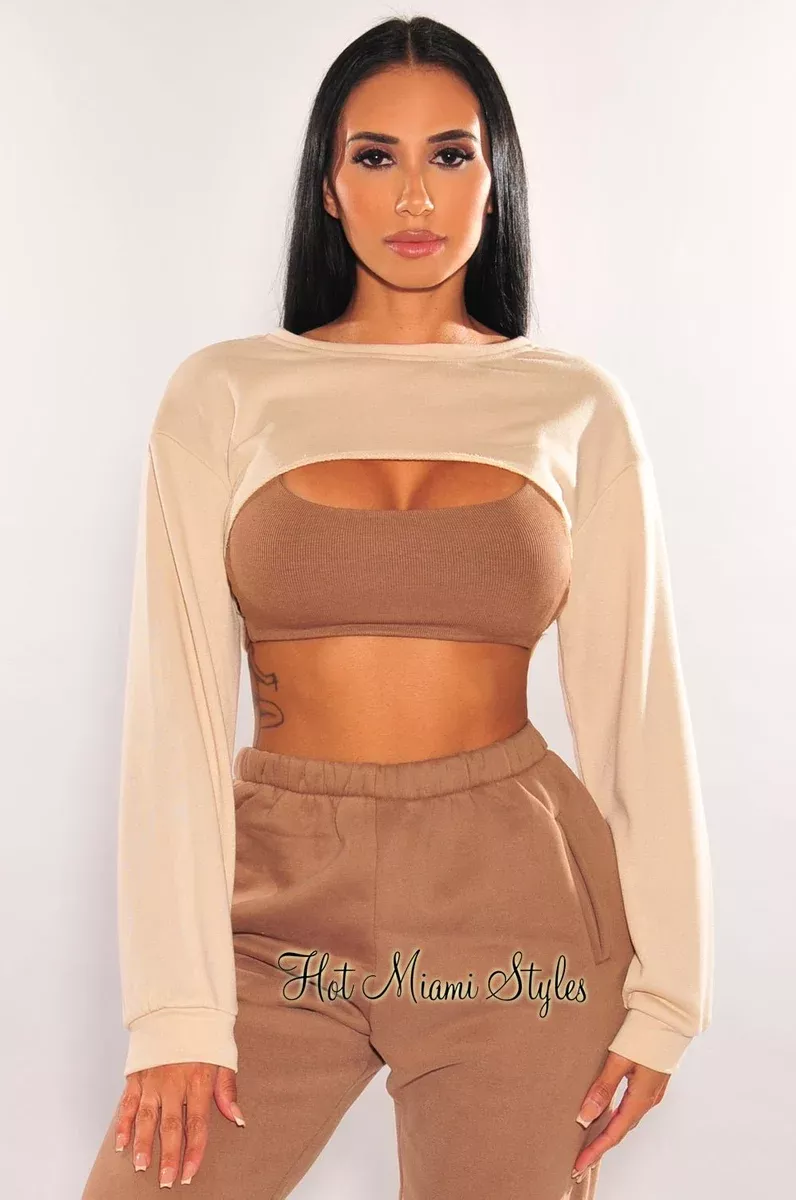 Nude Long Sleeve Cropped Cut Out Sweater