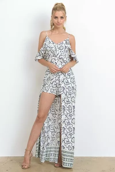 Off Shoulder Ruffle Maxi/Romper