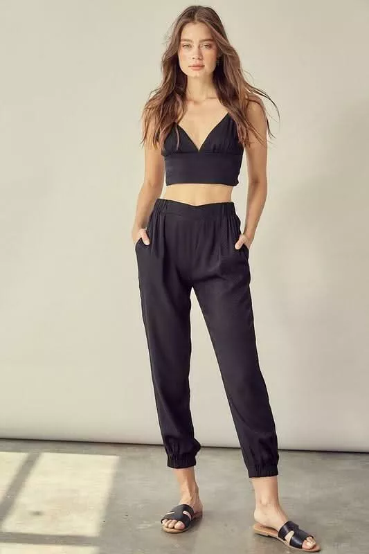 On The Scene Black Two-Piece Jumpsuit | Boho Pink