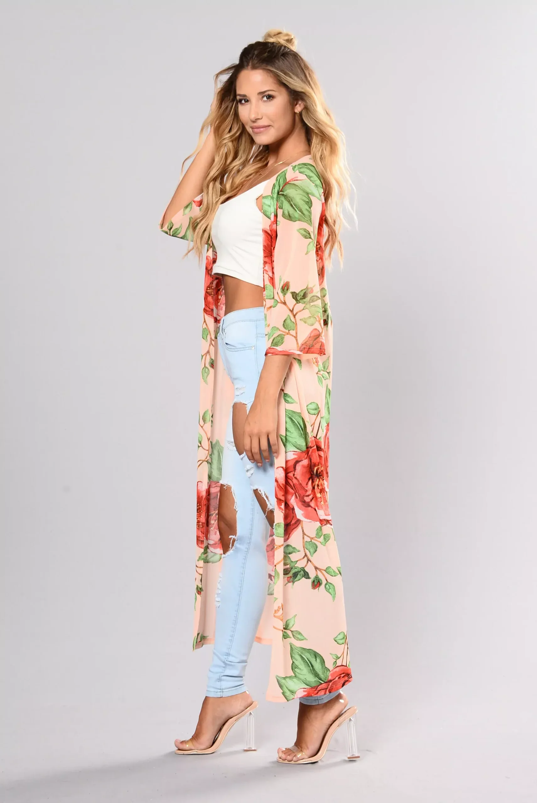 Only In Dreams Kimono - Peach/Floral