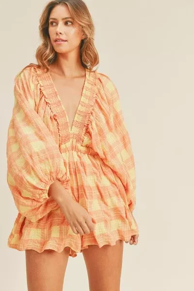 Orange Plaid Romper