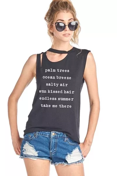 "Palm Trees, Ocean Breeze "Black Womens T-Shirt