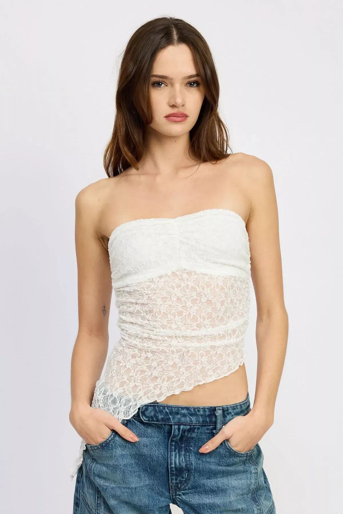 Paros White Sheer Lace Tube Top | Boho Pink