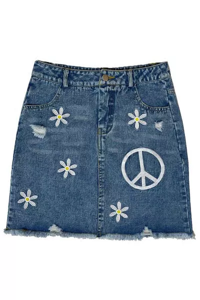 Peace Hippie Jean Mini- Skirt